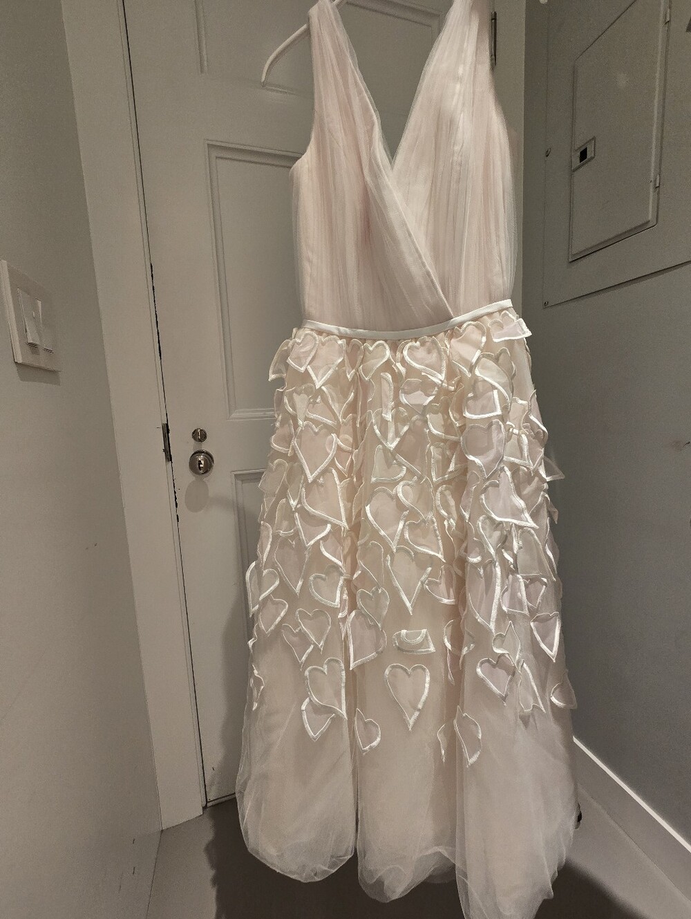 Carolina Herrera Blush Pink Heart-Appliqué Tulle Midi Dress